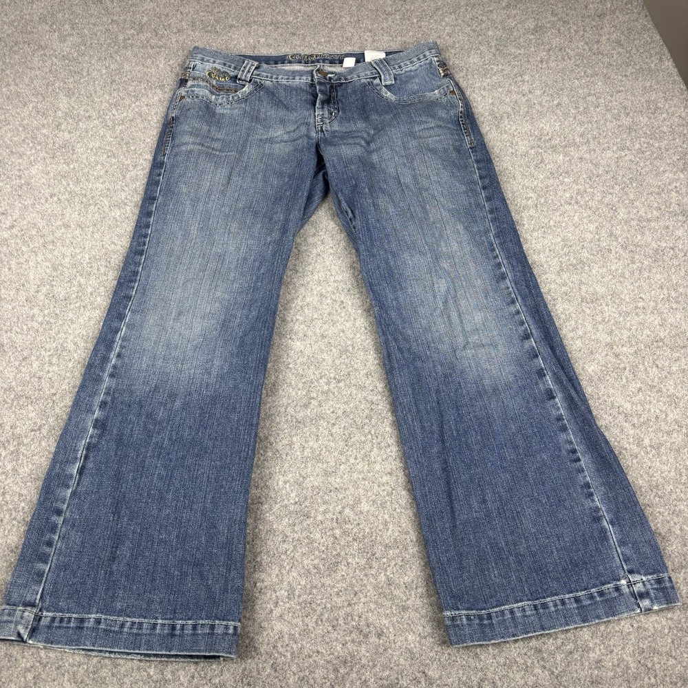 VTG Cruel Girl Utility Fit Flare Jeans Women's 11 Short‎ Y2K Faded Medium Wash